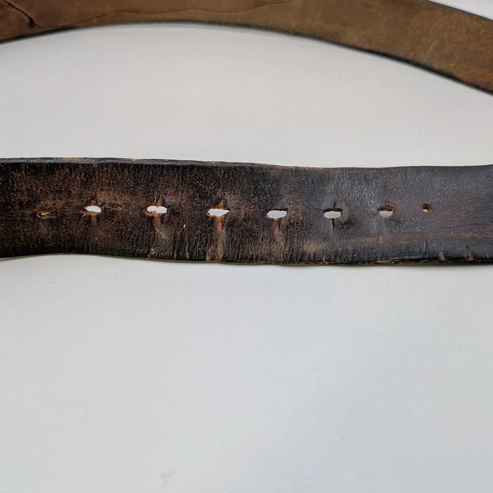 Vintage Indian Motorcycle Tooled Leather Belt Feather Buffalo Nickel Concho Sz34